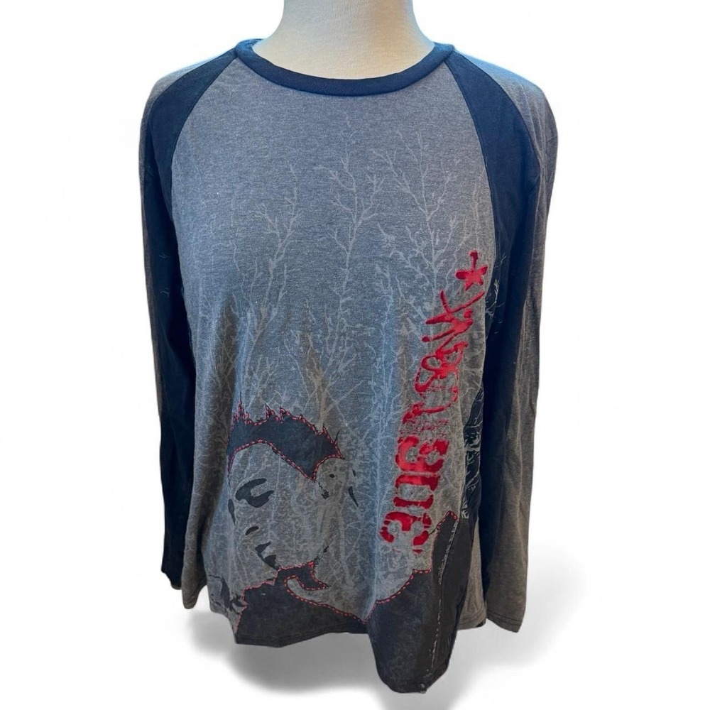 Vintage DKNY Jeans Grey Long Sleeve Graphic Shirt Adult Medium Grunge Goth Y2K